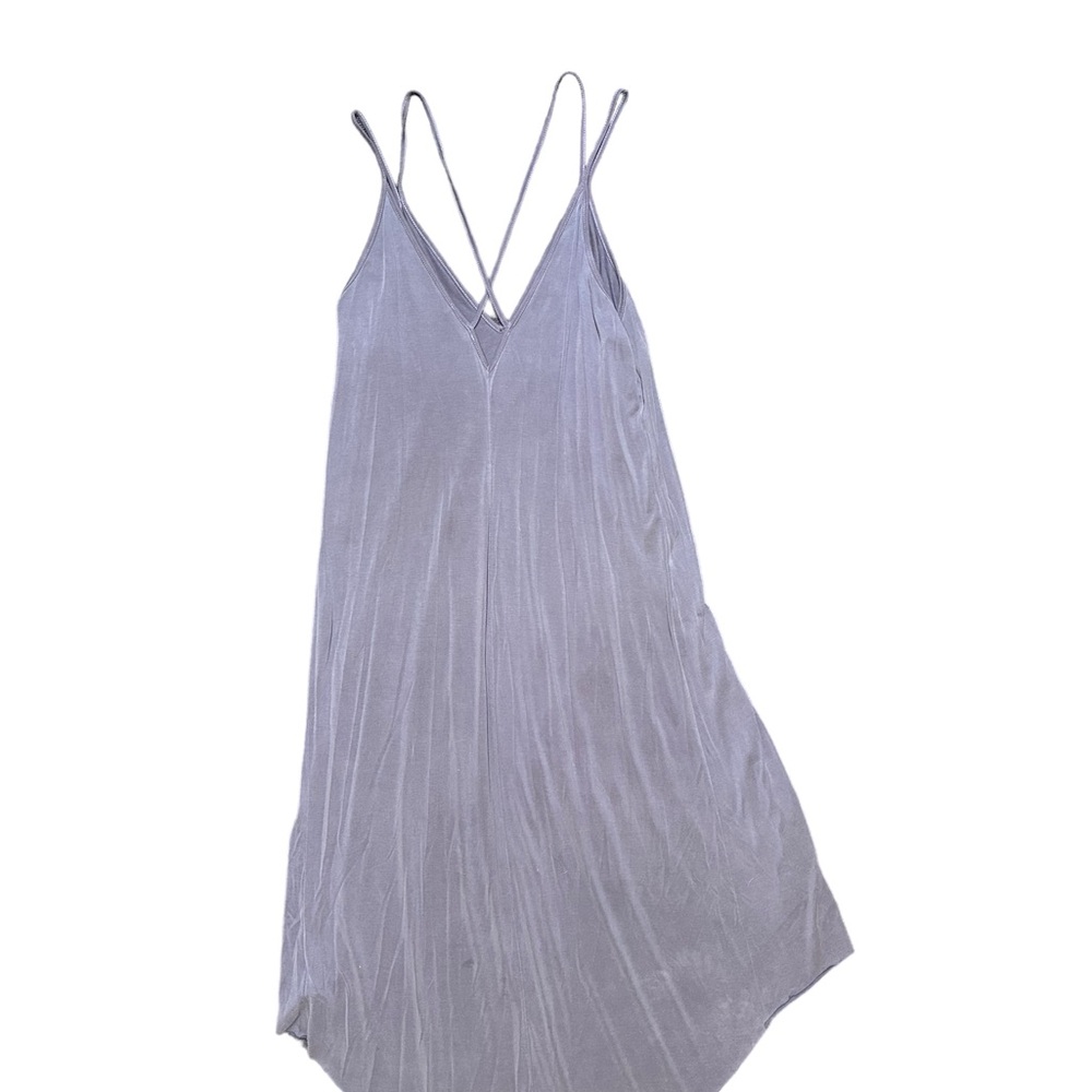 Lush Dusty Blue Slip Dress with Spaghetti Straps and Backless Design